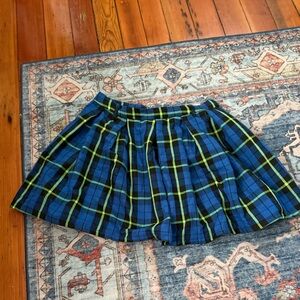 Hot Topic Plaid School Girl Mini Skirt Pleated Blue Green Plaid Size Small